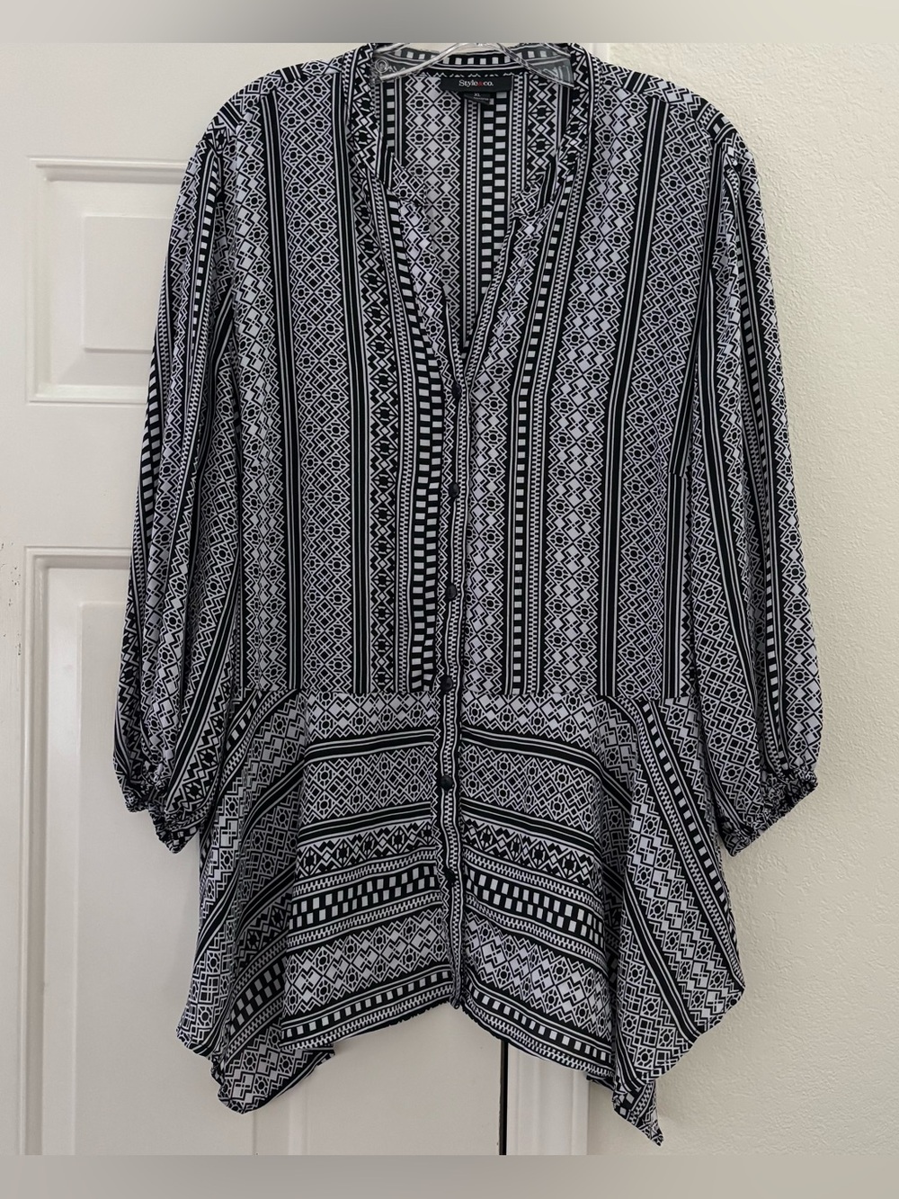Style & Co. Black and White Printed Tunic Top